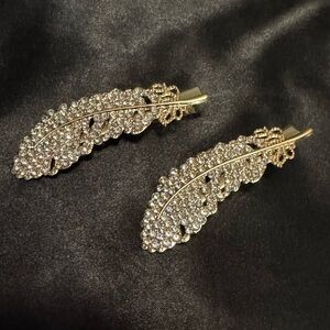 Elegant Gold and Silver Leaf Statement Pins Barrettes Brooches Set of 2